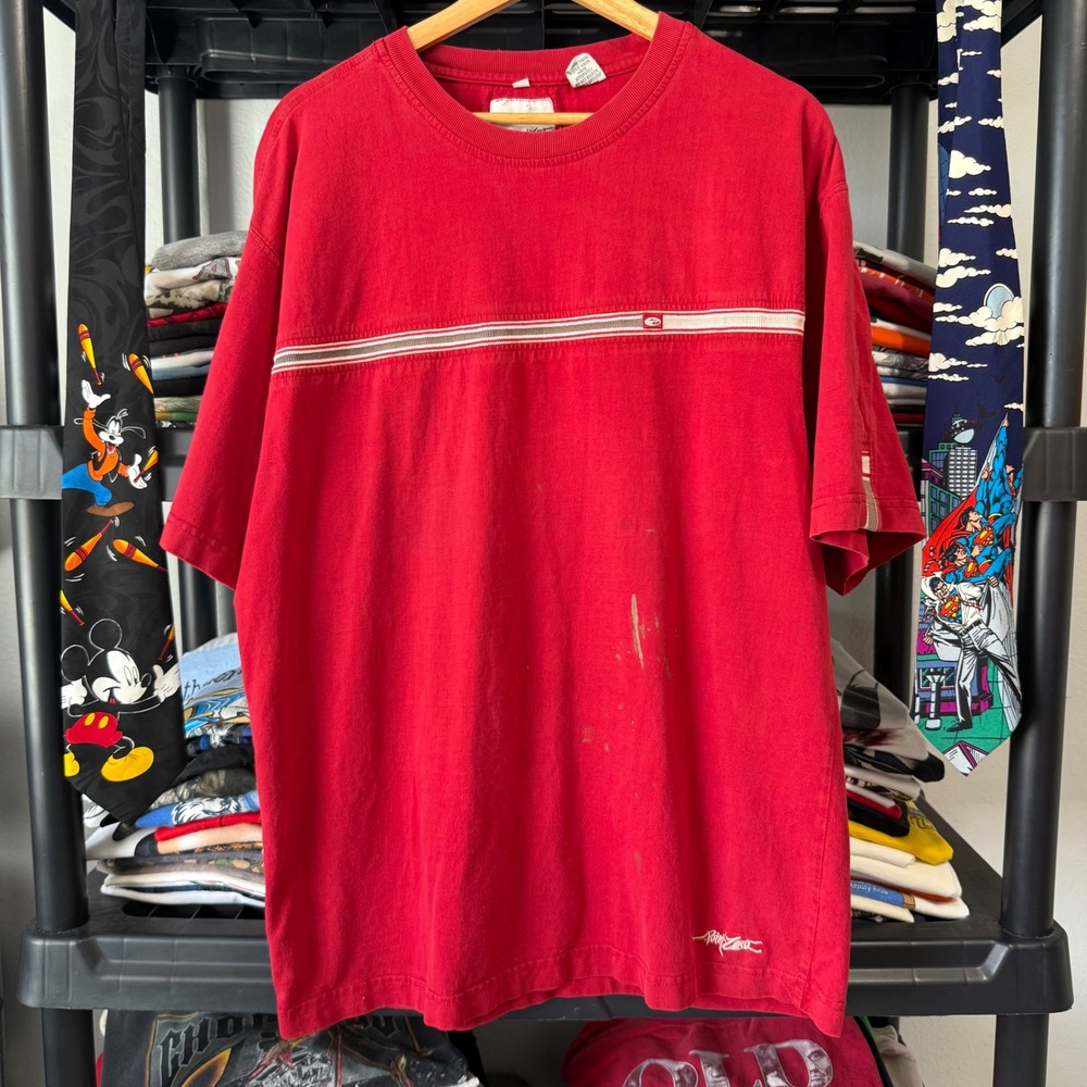 Y2K Red Tony Hawk Striped Chest Graphic T-Shirt Large Has Marks